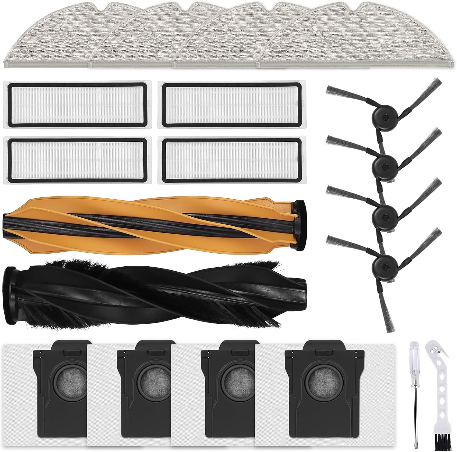 Kit complet de rechange (D20 Pro Plus) : brosse principale, brosses latérales, filtres HEPA, serpillères, sacs à poussière